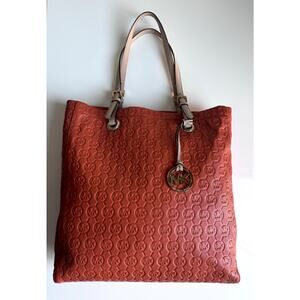 Authentic Michael Kors Jet Set Monogram Embossed Orange Tote Bag